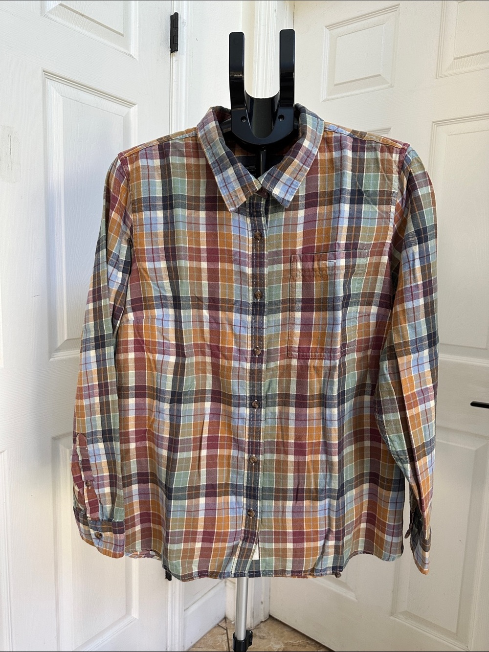 L.L. Bean Plaid Button-Down Flannel Shirt - Multi-Color Earthly Tone Size 1X